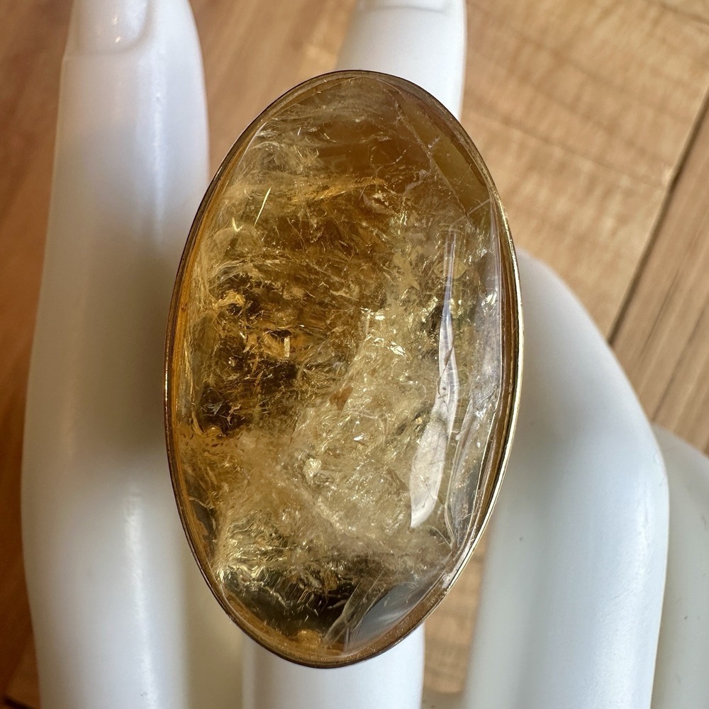 Vintage Artisan‎ Accent Statement Ring Size 7.5 Shocked Citrine Swirl Agate Gold